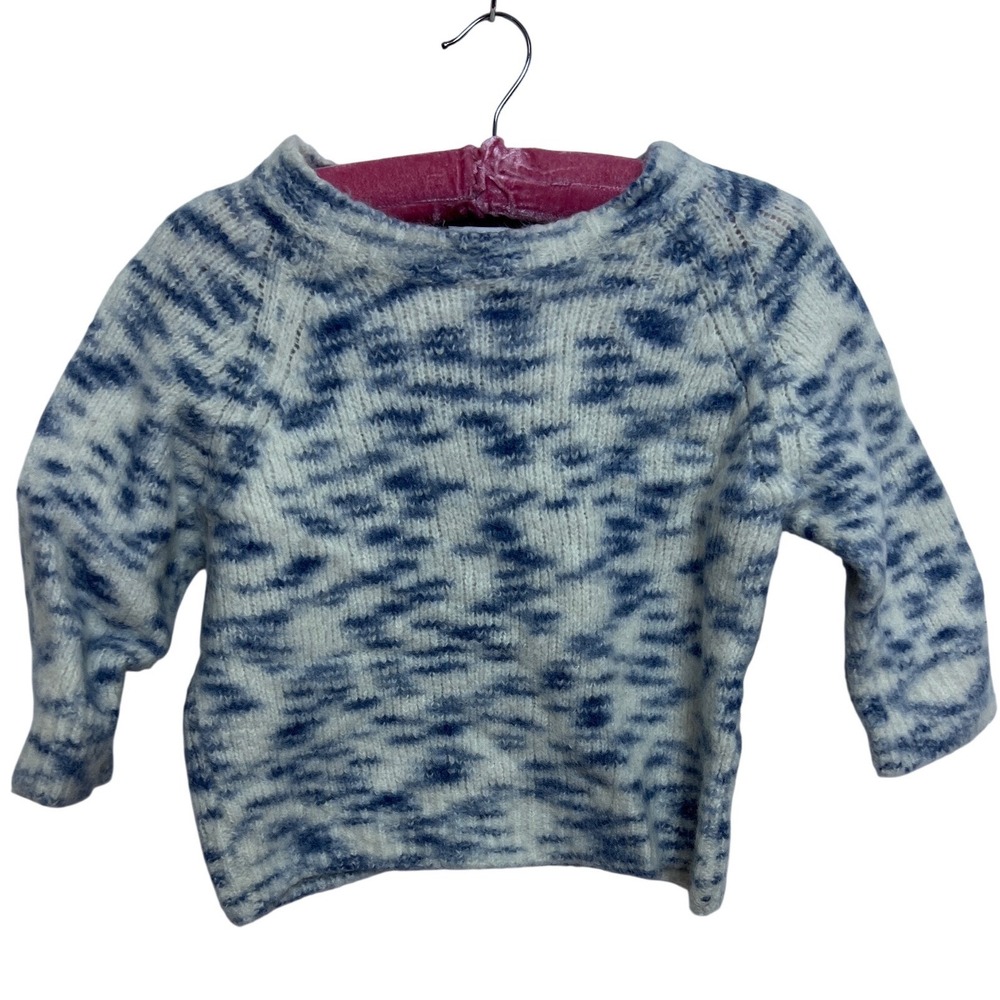Tanya Taylor Blue White Baby Alpaca Merino Wool Sweater Women M Sustainable Fibr